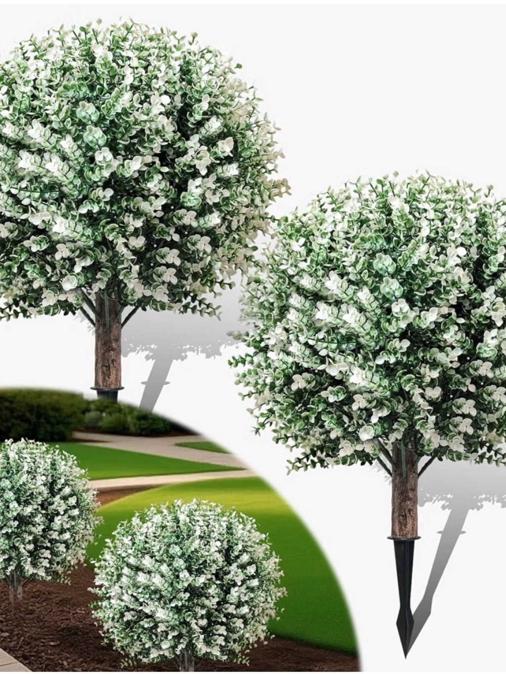 2 Pack Artificial Boxwood Topiary Ball Trees, 24.5" Outdoor Faux Plants W/Stakes